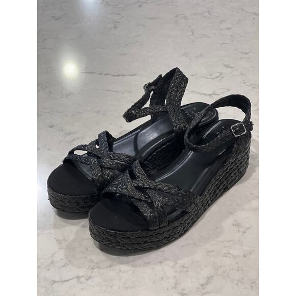 A New Day Women’s Luisa Woven Straw Espadrille Wedge Strappy Sandals Sz 11 Black - Picture 1 of 7
